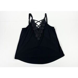 Maurices Floral Crochet Lace Up Criss‎ Cross Cami Whimsigoth Womens Top Black M